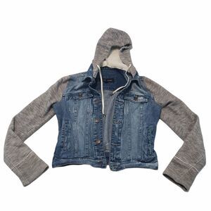 Black Rivet Jean Jacket Size XS Detachable Hood